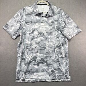 Scales Gear Mens Topographic Print Performance Polo Shirt Grey White Large L